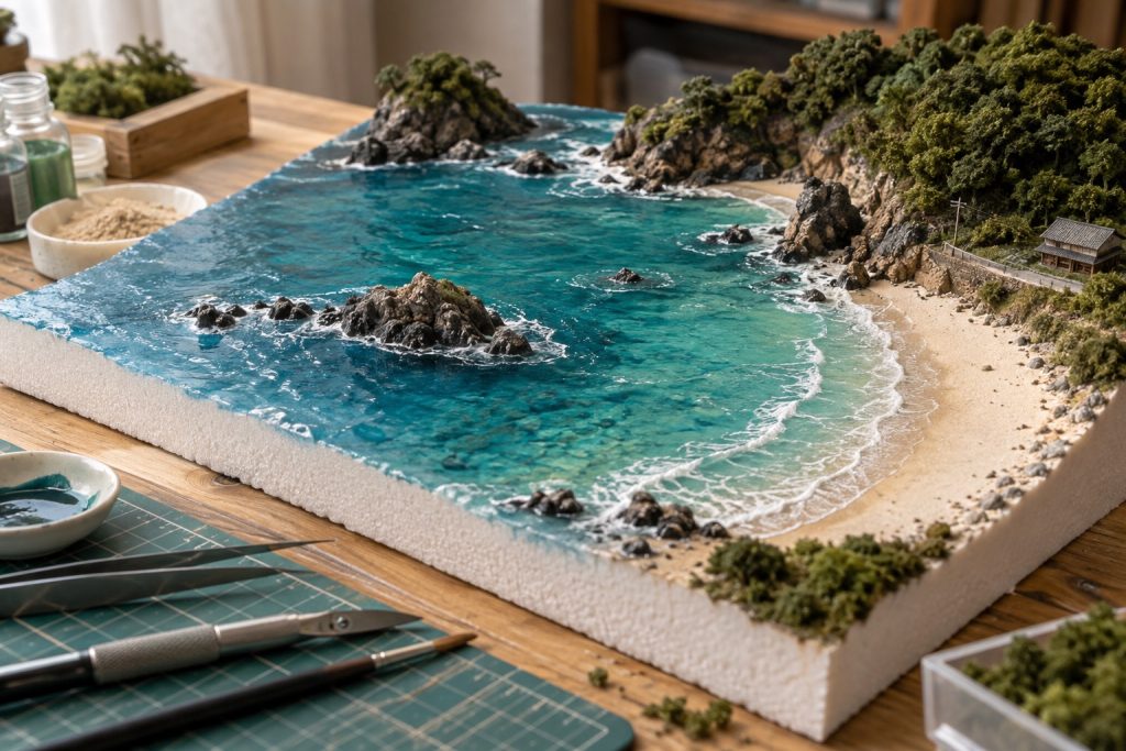 ジオラマの海の作り方を100均素材で始めるのイメージ画像