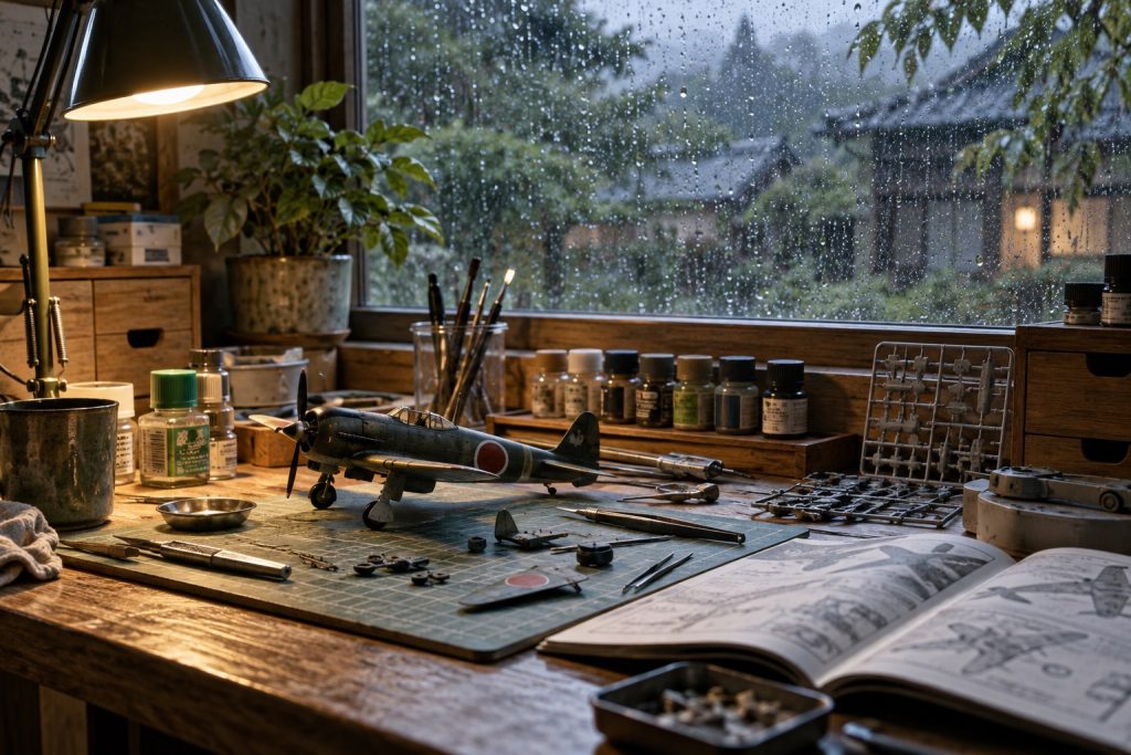 プラモデルの雨の日の塗装を見分ける目安のイメージ画像