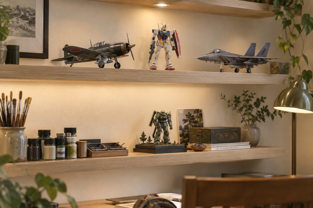 ガンプラの飾り方をおしゃれに整える照明配置高さ写真映えの目安と省スペース術のイメージ画像